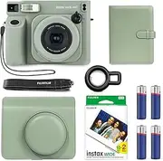 Fujifilm Instax Wide 400 Instant Camera (Sage Green) + INSTAX Wide Film (20 Exposures) + Shutter Accessories Bundle – Carrying Case, 80-Pocket Green Photo Album