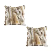 SOGA 2X 45cm Throw Pillow Coffee Rabbit Fur Square Warm Cozy Decorative Cushion Home Decor