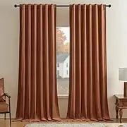 Timeper Burnt Orange Velvet Curtains - Holiday Home Decor Luxury 84 inches Curtain Panels for Living Room, Rod Pocket Back Tab Blackout Drapes for Bedroom, Burnt Orange, W52 x L84, 2 Panels