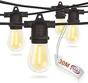 30M Outdoor Festoon Lights, SAA Certified Warm White String Lights with 30+2 Shatterproof Bulbs – Lighting for Patio, Backyard, Balcony, Gazebo, Party, and Garden