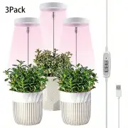 1 To 3 Angel Ring USB Plant LED Light with 3 Lamp Heads 2/4/8 Hours Switch Timer 4 Level Brightness Adjustment Suitable