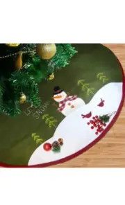 Lulu Home 48 inches Christmas Tree Skirt, Snowman Double Layers Xmas Tree Skirt