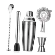 5-Piece Cocktail Shaker Set Shaker Strainer Jigger T-Mixing Spoon Muddler