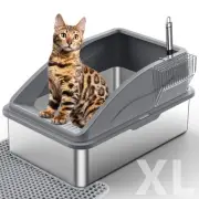 Stainless Steel Cat Litter Box, Extra Large Litter Boxes for Big Cats, XL Met...