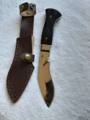 Kukri Gurkha Full Tang Stainless Steel Fixed Knife with Ebony Wood Handle and De