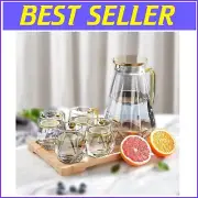Durable 68 oz Black Diamond Glass Pitcher with 4 Cups & Gold Lid - Modern Design
