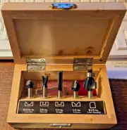 Router Bits - 5 New Companion Bits in wooden box.