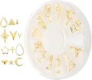 Sewroro Nail Art Kit 120 Pcs Rose Gold Nail Studs Circle Square Triangle Oval Hollow Frame Easy to Apply Fashion Nail Decorati