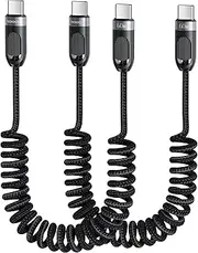 2Pack USB C to USB C Coiled Cable Nylon Braided - Car Charger Ready Type C 60W Fast Charging Cord Compatible with Samsung Galaxy S20/S10/S9/S8+ Note Series 10/9/8 (1.5M Length)