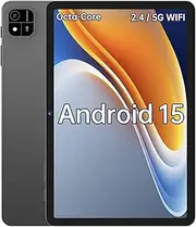 Tablet 10.1 inch, Android 15 Tablet with Octa-Core Processor 12GB RAM 64GB ROM, LCD Touchscreen, 6000mAh, WiFi 5, BT 5.0, Dual Camera, Widevine L1 Google Tablets 2025 (Gray)