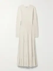 [Gabriela Hearst] Gabriela Hearst - Walsh Crochet-trimmed Pleated Wool Midi Dress - Ivory - medium medium Ivory