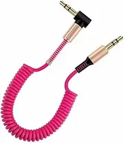 AUX Cable, 3.5mm Male to Male Spring AUX Cable, L-Shaped and I Shape Retractable Cable for Car Audio Headphone - Pink