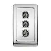 5944 Switch Flat Plate Toggle 3 Gang White Chrome Plated H115xW72mm