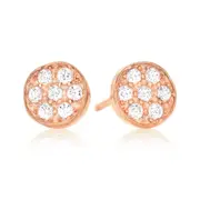9ct Rose Gold Silver Filled Cubic Zirconia Circle Stud Earrings