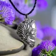 GOTHIC SKULL ANTIQUE SILVER BLACK LEATHER CORD NECKLACE BIKER HIP HOP PUNK ROCK