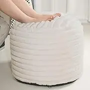 Pouf Ottoman Stuffed Round for Foot Rest, Faux Fur Poufs with Foam Chunk Filling, Storage Ottoman Pouf Foot Stool Cushion, 20 X 15 Inch Floor Chair for Living Room Bedroom Home Decor, Beige