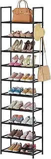 [WOKKOW] Narrow Tall Shoe Rack Organizer for Closet Entryway 10 Tier Vertical Shoe Storage Shelf Holds 20-25 Pairs with Hooks