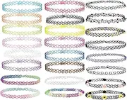 [Generic] 24 Pcs Retro Tattoo Choker Necklaces Set, Multicolour Fishline Material, 90s Accessories Old School, Colorful Stretchy Gothic Choker Necklaces, One Size Women Teen Girl, Perfect for Party and Daily Wear