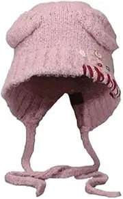 [DILINBAO] 2024 Cute Fluffy Bear Ears Beanie Women Y2K Knitted Winter Warm Hat Soft Cozy Ear Protection Hat with Hatband(Pink)