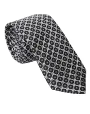 Dolce & Gabbana Black White Patterned Silk Adjustable Men Tie - RRP 183.6 USD