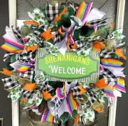 Shenanigans Welcome St. Patricks Day Deco Mesh Front Door Wreath Home Decoration