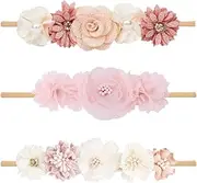 XBFOCNH Pack of 3 Baby Headbands, Flower Elastic Hair Band, Hair Accessories, for Newborns Toddlers, Baby Girls Headbands, Soft Newborn Toddler Hair Accessories