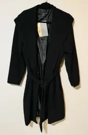 Liz Jordan Shawl Collar Tie Waist Coat Women’s Size 12 Black BNWT RRP $229