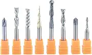 SpeTool 8Pcs Carbide CNC Router Bits Set 1/4 Inch Shank for Woodworking Detail Carving Trimming V Groove Engraving Slotting Mortise