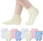[Jansun] 8 Pack Toddler Girls Ruffle Socks, Baby Ruffle Socks Toddler Lace Socks Infant Toddler Dress Crew Socks, Multicolor, 3-5 Years