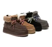 UGG EVERAU® UGG Boots Women Sheepskin Wool Lace Up Ankle Platform Honour - Chestnut / AU Ladies 9 / AU Men 7 / EU 40
