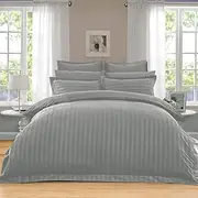 Striped 1000TC Ultra Soft Quilt Cover Set Duvet Cover Set Doona Cover Set AU Size Bed (King Size, Grey)