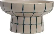 Creative Co-Op Stoneware Pedestal Bowl with Grid Pattern, Cream Color