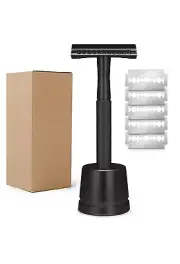 Men's Double Edge Safety Razor Shaver & Stand+5 Double-Edge Razor Shaving Blades