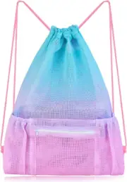 Mesh Drawstring Bag with Zipper Pocket, Beach Bag for Swimming Gear Backpack,