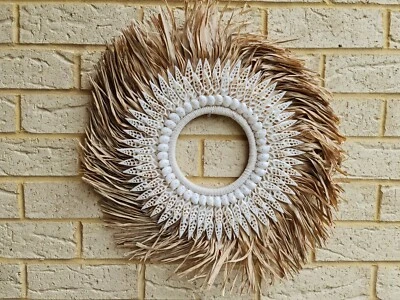 Large 50 CM Seashells/Grass Tribal Necklace Shabby Hampton Hanging Art Decor