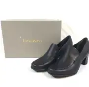 Franco Sarto Nolan Womens Black Leather Round Toe Slip On Pump Heels Sz 7W New