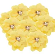 3.15 Inch Rhinestone Chiffon Flower, 10 Pcs Fabric Appliques, Yellow