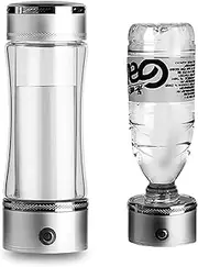 Portable Hydrogen Rich Water Bottle with Bottle Adapter Hydrogen Water Generator Ionizer with SPE/PEM Technology 3-Min Make High Concentration Hydrogen Content Up to 1200-1600 PPB 350 Ml(Silver)