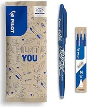 PILOT - Set of 1 FriXion Ball and 1 Set of 3 Refills - Erasable Pen with Heat Sensitive Ink - Refillable Recycled Plastic Rollerball Pen - Blue - Medium Tip