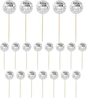 20Pcs Disco Ball Cake Topper, 2 Size Mini Disco Balls with Wooden Stick for Birthday 1970s Theme Party Accessories