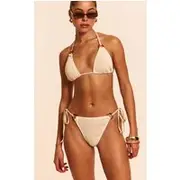 Cream Crinkle O Ring Tie Side Bikini Bottoms, Cream