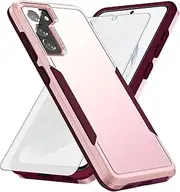 [Asuwish] Phone Case for Samsung Galaxy S21 Plus/S21 Plus 5G with Tempered Glass Screen Protector and Wireless Charging Compatibility - Pink Hybrid Case