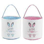 2 Easter Bunny Basket Bags Kids Canvas Cotton Personalized Egg Basket Blue Pink