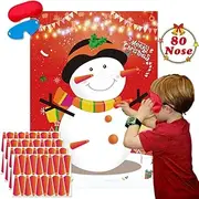 Pin The Nose On The Snowman Games Large Christmas Snowman Games Poster for Kids Christmas Snowman Party Decorations Christmas Party Games Supplies - 80 Noses