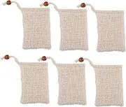Beavorty 6 Pack Soap Mesh Bag Exfoliating Pouch Bath Shower Soap Holder Net Storage Bag Wood Bead Handmade Pouch