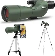 NWDEY 25-75X60 Spotting Scope with 50in Tripod, Spotting Scopes for Target Shooting, Hunting, Birding. Low Light Vision, Phone Adapter, Carry Bag, BAK4 Prism, FMC Lens, Waterproof (ArmyGreen)