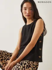 Monsoon Black Lucy Button Tank Top (F83154) | $104