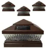 Solar Post Cap Light 4 Pcs 6x6 Solar Brown Color Square 5 LED Bulbs Fence Light