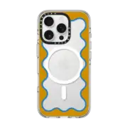 iPhone 16 Pro Clear Case MagSafe Compatible Blue and Yellow Wavy Border