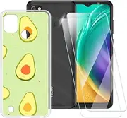 ESACMOT Avocado Pattern Case Compatible with Tecno Pop 4 Pro + [2 Pack] Screen Protector Tempered Glass, Shockproof Case Cover for Tecno Pop 4 Pro (6.52 inch)